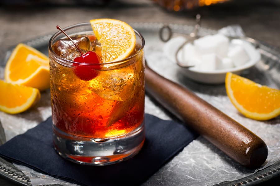An Old-Fashioned whiskey cocktail