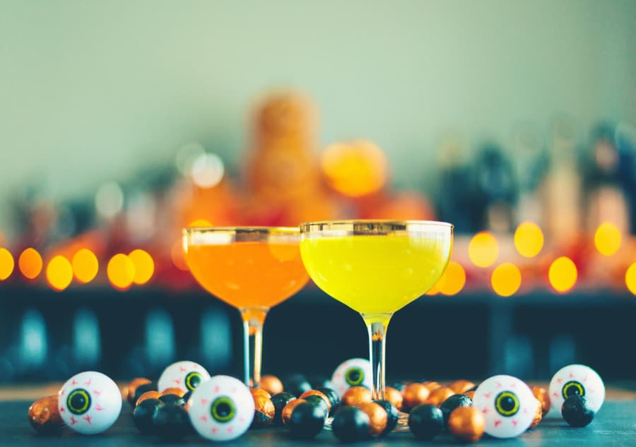 Orange and yellow cocktails with eyeballs